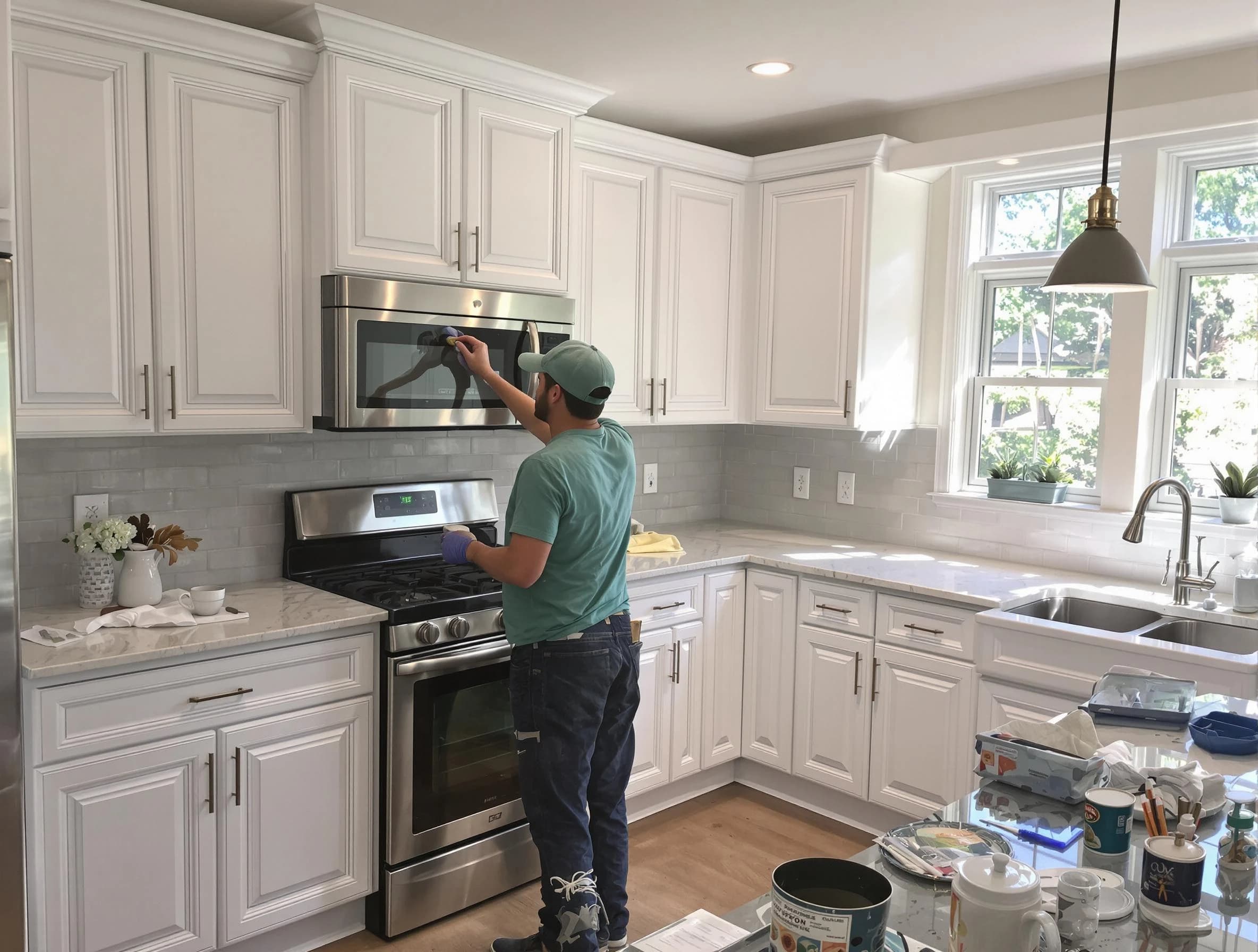 Kitchen cabinets being refinished by El Mirage House Painters in El Mirage, AZ