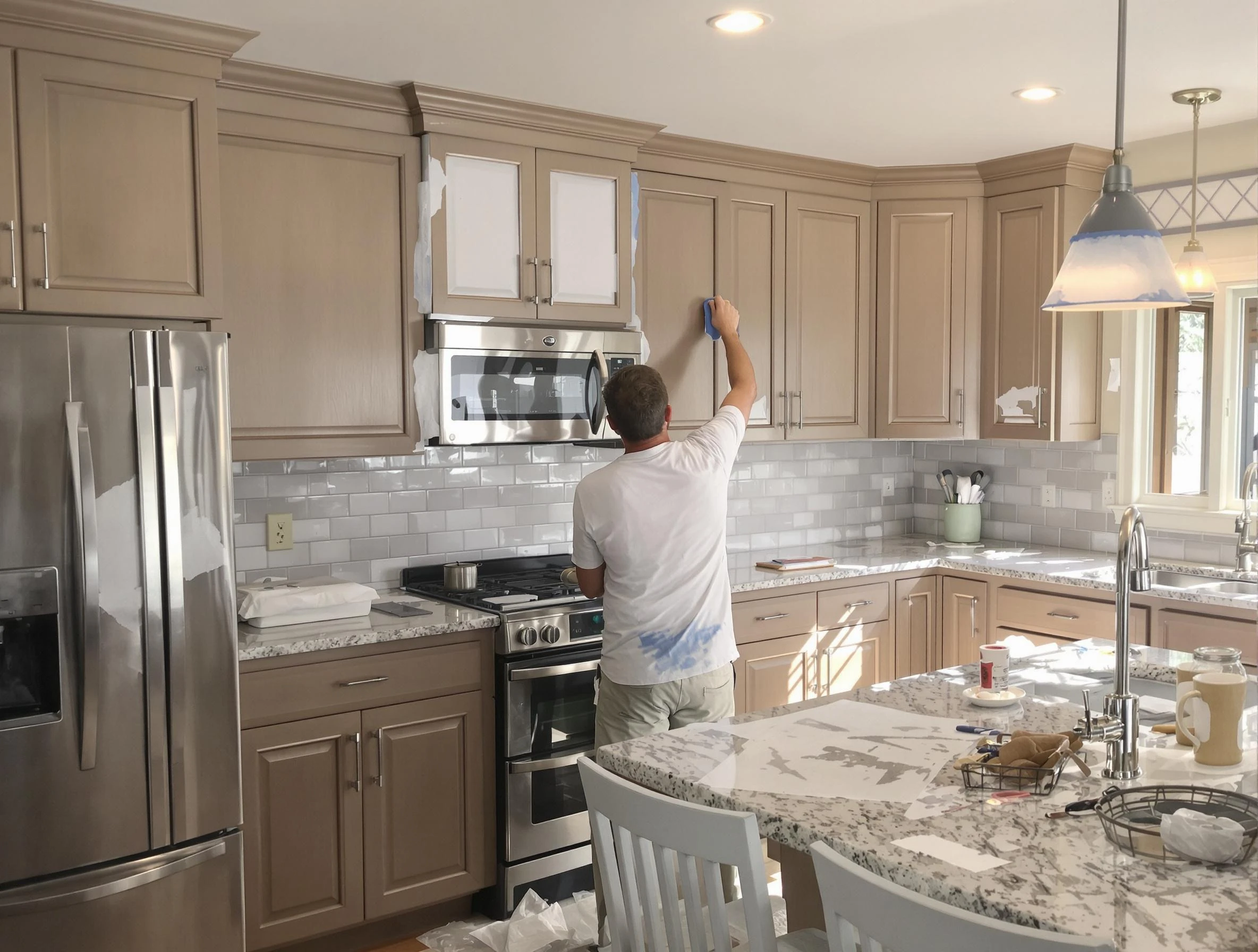 Before-and-after view of kitchen painting by El Mirage House Painters in El Mirage